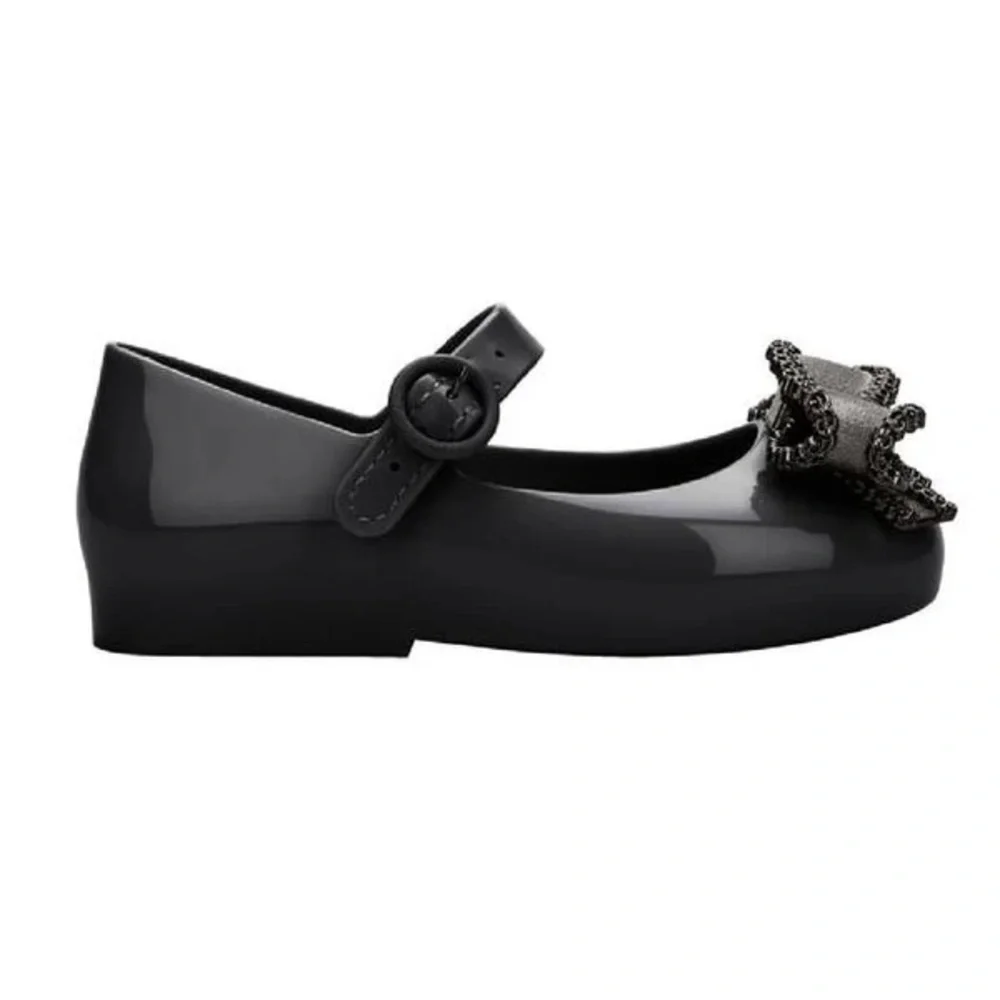 MINI MELISSA BLACK GRAY SILVER BOW SWEET LOVE IV MARY JANE SHOES - Picture 2 of 7